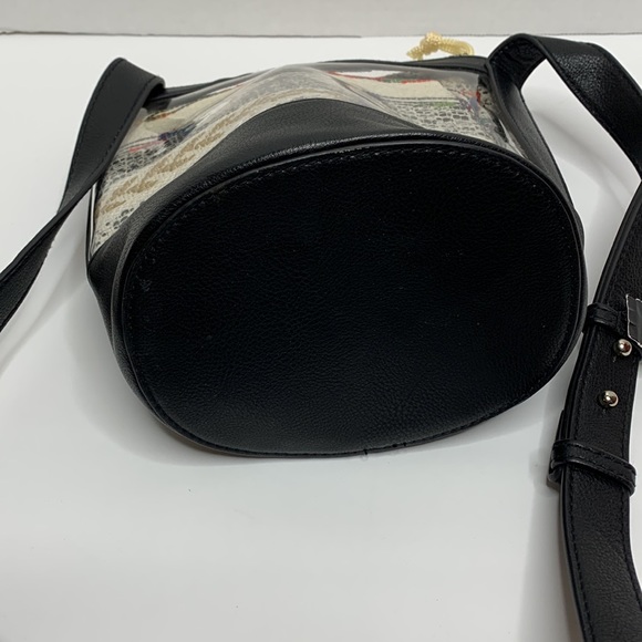 Express | Black Leather Lined Clear Bucket Bag Satchel | Boho Interior Event Bag - Picture 4 of 10